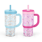 Ello Oasis 14oz Stainless Steel Kids Tumbler with Handle, 100% Leakproof, 2-Pack, Rainbow/Unicorn