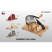 Zassenhaus Classic Red Manual Bread Slicer with Adjustable Thickness, Stainless Steel Serrated Blade, Wood Base, 11.75 in x 8 in, M072075