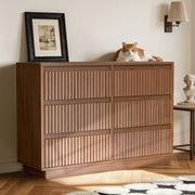 Upgo Wood Dresser, 6 Extra-Deep Drawers, Modern Mid-Century Walnut Finish, Waterproof Surface, Anti-Tip Design