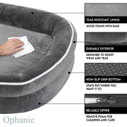 Ophanie Luxury Sofa-Style Orthopedic Pet Bed, 35in, Removable Machine-Washable Plush Cover, 4-Sided Bolster, Non-Slip Bottom, Gray