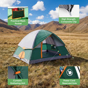Edx 2-Person Waterproof Camping Tent with Rainfly, Easy Setup Dome, Mesh Windows & Skylights, Lightweight Portable Tent, Green