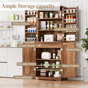 Walsunny Pantry Cabinet, Wooden Food Storage with 4 Doors, 1 Drawer, Adjustable Shelves, Rustic Brown, 67 Inches Tall SHX15530-BR