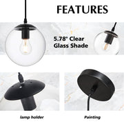 JOPESO Pendant Light Fixture Clear Globe Industrial Modern Hanging Lamp Adjustable Height L24027