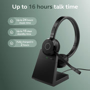 Jabra Evolve 65 TE Wireless Dual-Ear Headset, Bluetooth 5.2, Noise-Canceling Mic, 16 Hr Talk Time, Integrated Busylight, Charging Stand, Black