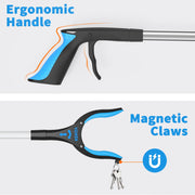 Kekoy 32 Inch Foldable Reacher Grabber Tool with Light, Heavy Duty Aluminum Alloy, Ergonomic Handle, 360 Rotating Head, Blue