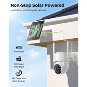 GBIUT Wireless Outdoor Security Cameras, 4MP 360 PTZ, Solar Powered, Dual-Band WiFi, Color Night Vision, 128GB Local Storage, 2 Cam-Kit
