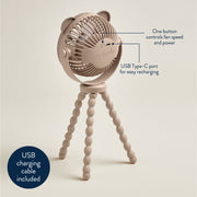 Itzy Ritzy Itzy Breeze Stroller Fan, Baby-Safe Guard, USB Rechargeable, 3-Speed, Flexible Wraparound Legs, 360-Degree Swivel, Beige