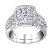 Newshe Jewellery BR0763_FM_8 Moissanite Wedding Ring Set, 1.9ct Princess Cut, 925 Sterling Silver, White, Size 8