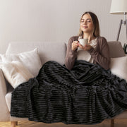 PAVILIA Super Soft Fleece Throw Blanket, Luxury Plush Flannel, Warm Cozy Ribbed Microfiber, Lightweight Striped, Navy Blue, 50x60