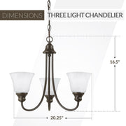 Sea Gull Lighting Windgate Three-Light Bronze Chandelier with Alabaster Glass Shades, 20-Inch, 35939-710