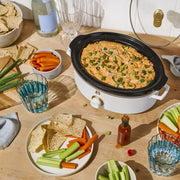Beautiful 2.5 Qt Dip and Serve Manual Slow Cooker, Shallow Wide Design, Three Heat Settings, White Icing