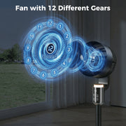 TASKBAY Pedestal Fan for Bedroom Air Circulator, 12 Speeds, 120 Horizontal and 90 Vertical Oscillation, Adjustable Height, Remote Control, RGB Ambient Light, 12-Hour Timer, Black, PF006