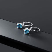Gem Stone King 2.20 Cttw London Blue Topaz Dangle Earrings, 925 Sterling Silver, 6MM Cushion Cut, Elegant November Birthstone Jewelry for Women