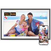 TEMASH 64GB Digital Photo Frame, 15.6 Inch FHD IPS Touchscreen, WiFi Enabled, Auto Rotate, Black with White Mat