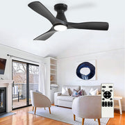 Depuley 42-Inch Low Profile Flush Mount Ceiling Fan with Dimmable LED Light, Black 3-Blade, Remote Control, Ultra Quiet DC Motor, Timer, Indoor Outdoor