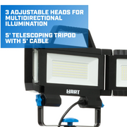 HART Multi-Directional LED 3-Head Work Light, 7000 Lumens, Adjustable Tripod Stand, Durable Construction