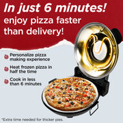 Culinary Chef Countertop Electric Pizza Oven with Ceramic Stone, Adjustable Heat Control, Viewing Window, 1200W Power, Large 12-Inch Capacity, Black, CCPP1200