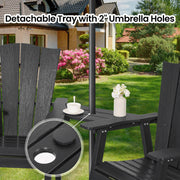 Naipo Tall Adirondack Chairs Set of 2, Weather-Resistant HDPE Outdoor Bar Stools with Removable Connecting Tray and Umbrella Holes, Black, AC01