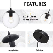 JOPESO Pendant Lighting Clear Globe Hanging Lamp Modern Kitchen