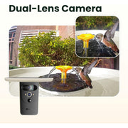 Birdfy Smart Bird Bath Fountain with Dual-Lens Camera, Solar-Powered, AI Bird Identification, IP66 Waterproof, Elevated Pole Stand, WMTNI-1226
