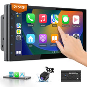 Haudio Double Din Car Stereo Radio, 7 Inch HD Touchscreen, Wireless Apple CarPlay & Android Auto, Bluetooth, Mirror Link, 1080P Waterproof Backup Camera, 2GB+64GB With Camera