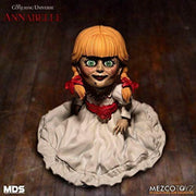 Mezco Toyz Annabelle Comes Home Designer Series Doll, 6-Inch, 7 Points of Articulation, Interchangeable Legs, White Dress with Red Ribbon, Collector-Friendly Window Box