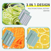 FANGNISN Rotary Cheese Grater, Hand Crank Multi-Purpose Vegetable Shredder with 3 Replaceable Stainless Steel Blades, Green