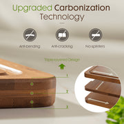 Astercook Bamboo Cutting Board Set, 4-Pieces with Holder, Deep Carbonized Wood, Juice Groove, Built-In Handles, Large Medium Small Boards
