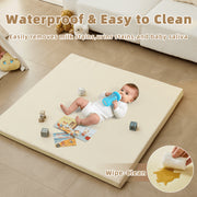 Teler Leather Baby Play Mat, 1.3-Inch Thick Cushioned, Waterproof PU Leather Surface, Non-Slip Suede Bottom, Beige, 50 x 50 in
