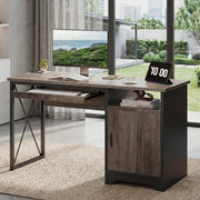 Bestier 47-Inch Computer Desk with Keyboard Tray and Storage Cabinet, Wash Gray, Reversible Layout