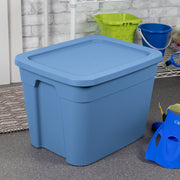 Sterilite 18 Gallon Plastic Storage Bin with Snap-On Lid, Stackable, Blue, 8 Pack