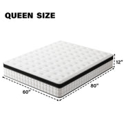 Tvdfgts 12 Inch Queen Hybrid Mattress, Cooling Gel Memory Foam, Individually Wrapped Pocket Coils, Medium-Firm, Breathable 3D Knitted Cover, Reinforced Edge Support, Non-Slip Base