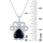 Brilliance Fine Jewelry Simulated Blue Sapphire and Cubic Zirconia Sterling Silver Dog Paw Pendant Necklace, 18-Inch