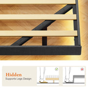 Neche Floating Upholstered Queen Platform Bed Frame with LED Lights, Charging Station, Hidden Storage, Gray