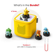 Tonies Toniebox 2 Portable Screen-Free Audio Player, Lightning Yellow, Pokemon Bundle with Pikachu, Charmander, Squirtle, Bulbasaur, 11004945