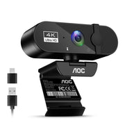 AOC 4K Webcam for PC, High Resolution CMOS Color Sensor, USB Connectivity with Adapter, Black, 17781607120