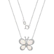 Brilliance C902006RCO-P.WM Sterling Silver Cubic Zirconia and Created Opal Butterfly Pendant, 18