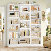 Homfa Triple Row 6-Tier Bookshelf, 74 in Tall, 17 Open Display Shelves, White