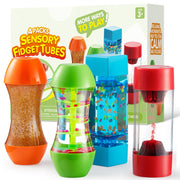 Joyfy 4-Pack Sensory Tubes Fidget Toys for Toddlers, Multicolor Acrylic, Twist-and-Click, Stress Relief and Speech Therapy, Portable Calming Toys for Kids 3+