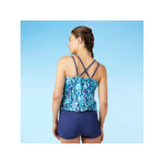 Free Country Cascading Double Strap Cut Out Blouson Tankini Top - Cascading Caribbean - XL