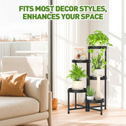 Xueyu 5 Tier Foldable Metal Plant Stand, Indoor Outdoor, Black, Space-Saving Corner Flower Display Rack for Patio Garden Balcony Living Room
