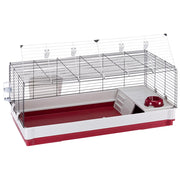Ferplast Krolik Deluxe Extra-Large Rabbit Cage with Hay Feeder, Water Bottle, Bowl, Burgundy and Cream, 47.2 x 23.6 x 19.7 in