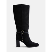 Scenario Women's Buckle Tall Dress Boots, Black, Knee-High, Mid 3.11-Inch Block Heel, Zip Closure