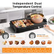 Sunmaki Portable Double Induction Cooktop with Removable Non-Stick Griddle Pan, 1800W, 2 Burner Hot Plate, Sensor Touch Controls, 9 Power Levels, 99 Min Timer, Black IRC1TZ21G-BK