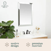 Hamilton Hills Large Silver Rectangle Beveled Wall Mirror, 24x36 Inch, Polished Wood Frame, HH1037