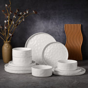 Vesteel 12-Piece Stoneware Dinnerware Set, Speckled White, Includes Plates and Bowls for 4, Dishwasher and Microwave Safe, Stackable Design