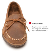 Minnetonka Tie Thread Slippers for Men - Brown Ruff - 10M
