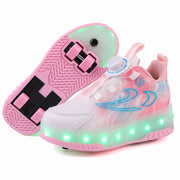 Happy Roller Roller Skate Shoes for Boys and Girls, Detachable Wheels, Pink, Beginner Friendly