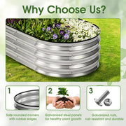 Gianna Galvanized Metal Raised Garden Bed, Oval Planter Box, Silver, 4x2x1 ft