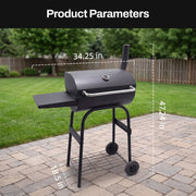 BN-LINK Barrel Charcoal Grill Outdoor Portable BBQ Grill & Smoker Combo with Built-In Thermometer, Foldable Side Shelf, 320 Sq. In. Cooking Area, Black, CP-C937